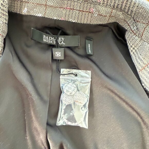 NWOT Badgley Mischka Plaid Sequin Blazer Glam Statement 6 - Picture 4 of 11